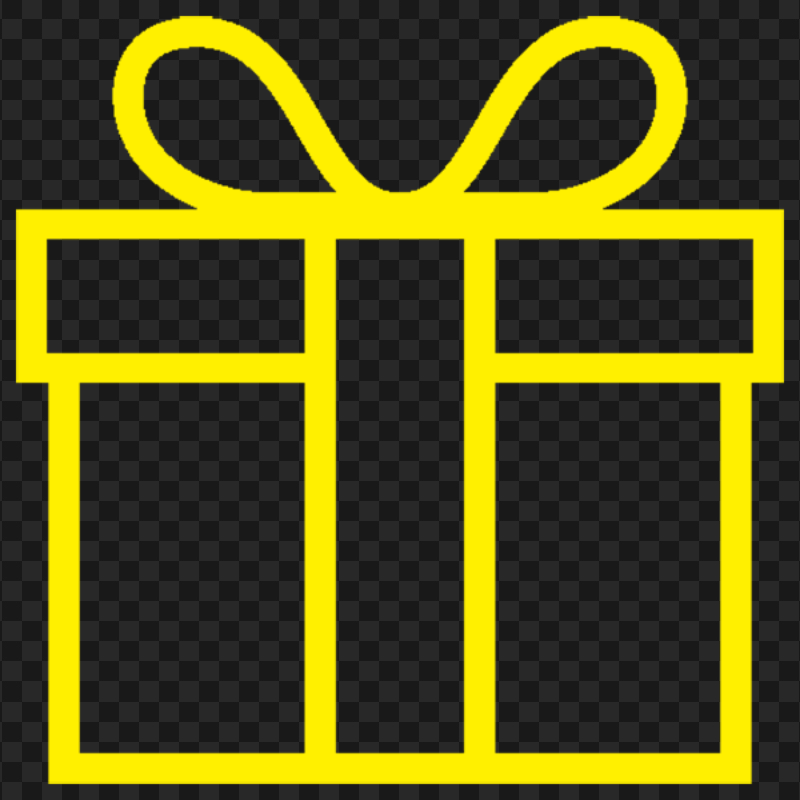 Yellow Line Outline Gift Box Icon