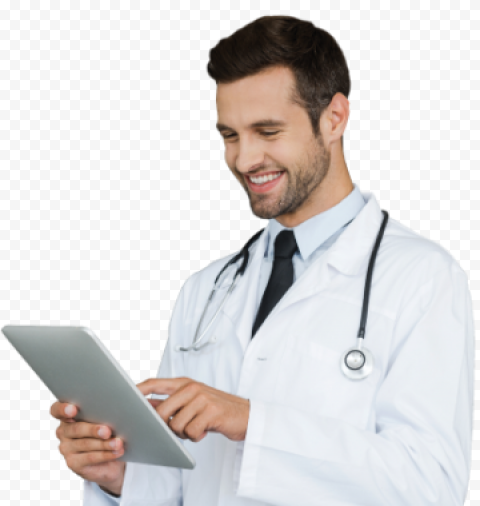 Young Happy Doctor Male Stethoscope Tablet