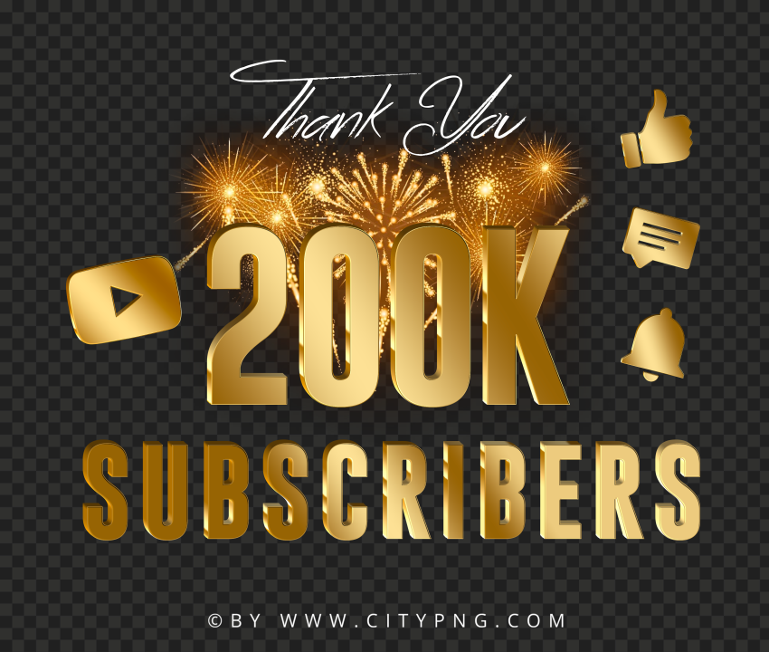 Youtube 200K Subscribers Gold Celebration Fireworks PNG
