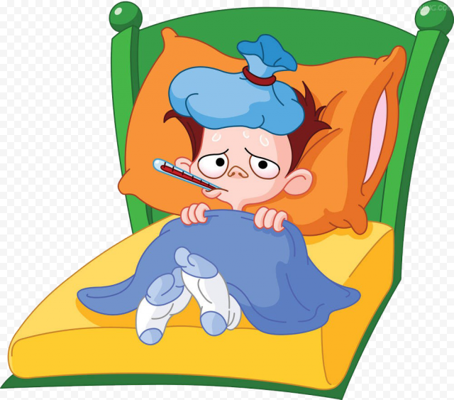 Clipart Animated Sick Child Fever Bed Mouth Thermometer | Citypng