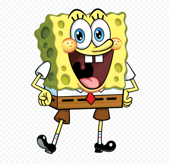 HD SpongeBob Happy Standing Character PNG.
