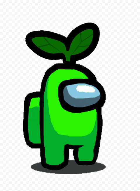 HD Lime Among Us Character With Green Leaf Hat On Head PNG.